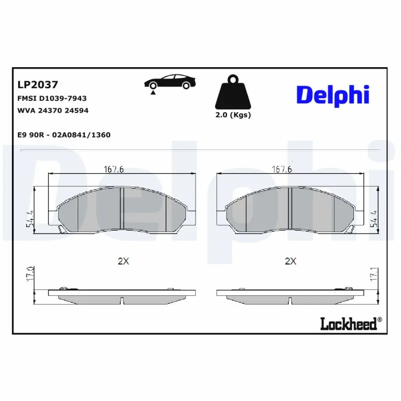 Sada brzdových destiček, kotoučová brzda DELPHI LP2037