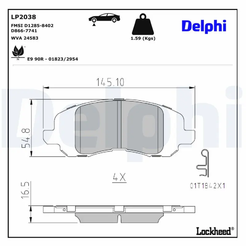 Sada brzdových destiček, kotoučová brzda DELPHI LP2038