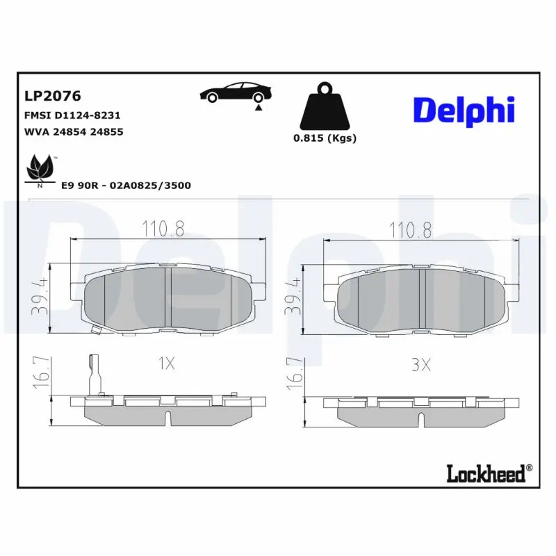 Sada brzdových destiček, kotoučová brzda DELPHI LP2076
