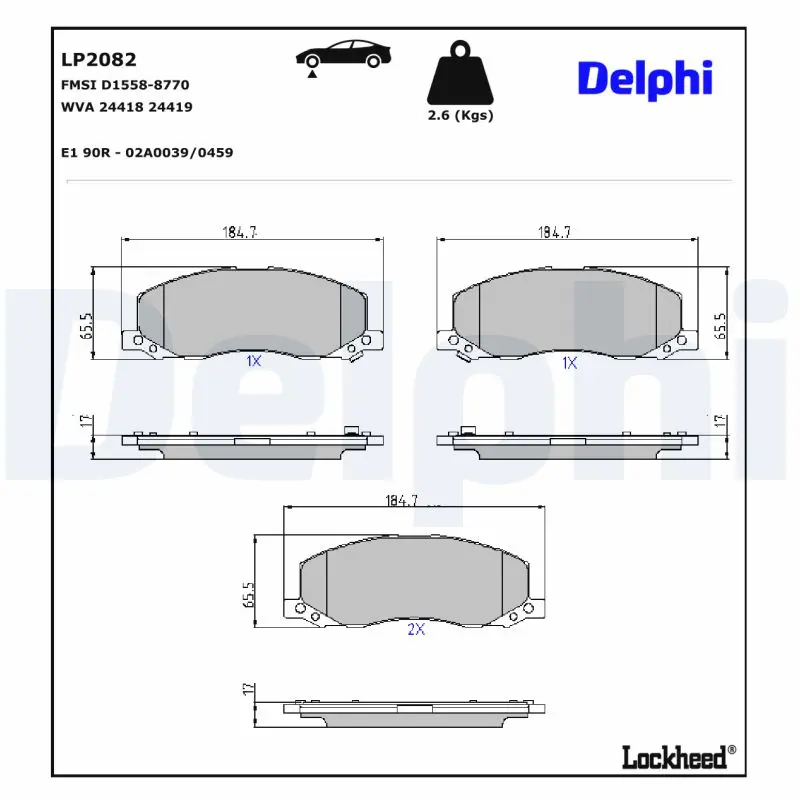 Sada brzdových destiček, kotoučová brzda DELPHI LP2082