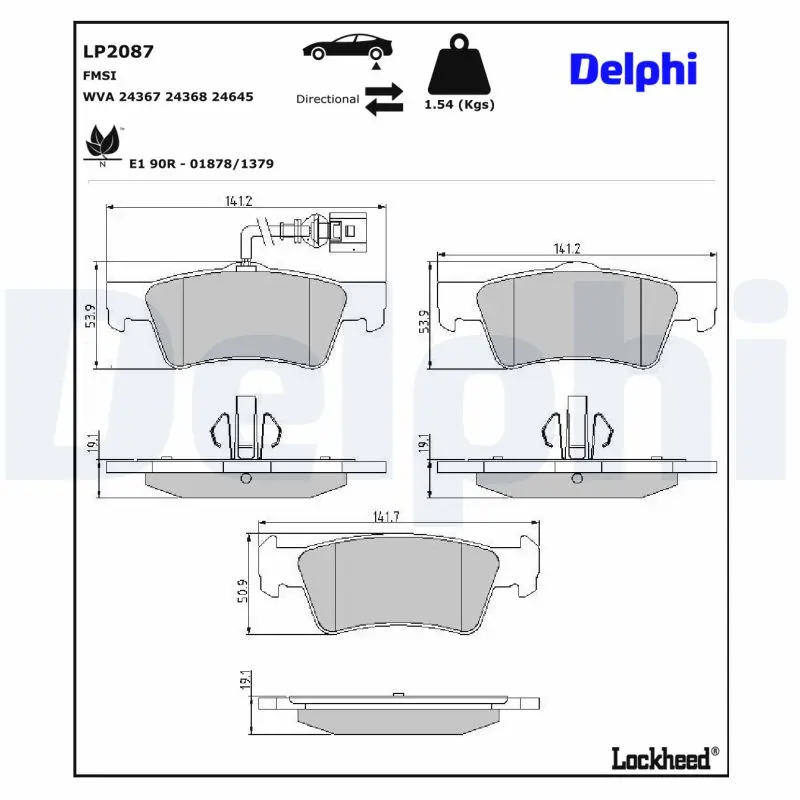DELPHI Sada brzdových destiček, kotoučová brzda LP2087