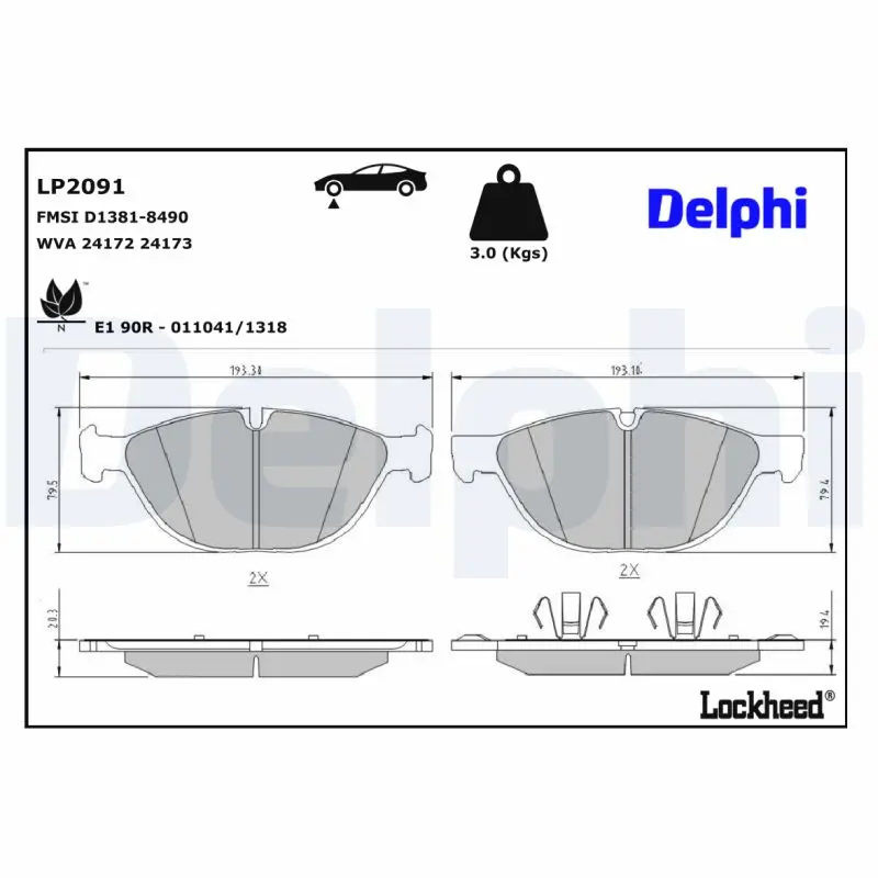Sada brzdových destiček, kotoučová brzda DELPHI LP2091