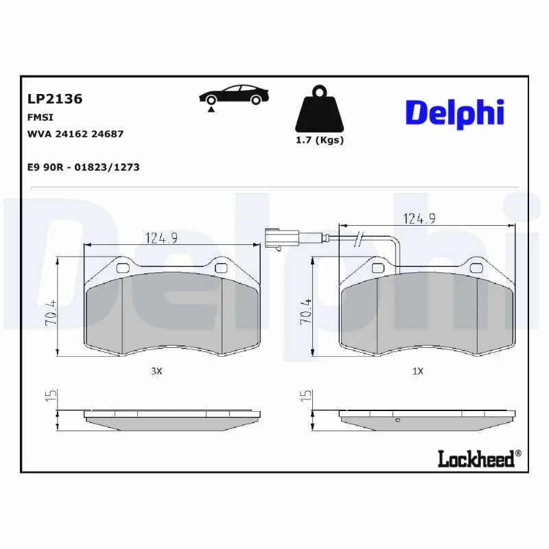 Sada brzdových destiček, kotoučová brzda DELPHI LP2136