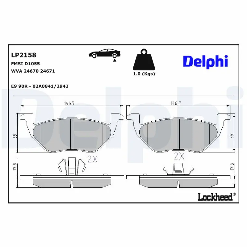 Sada brzdových destiček, kotoučová brzda DELPHI LP2158