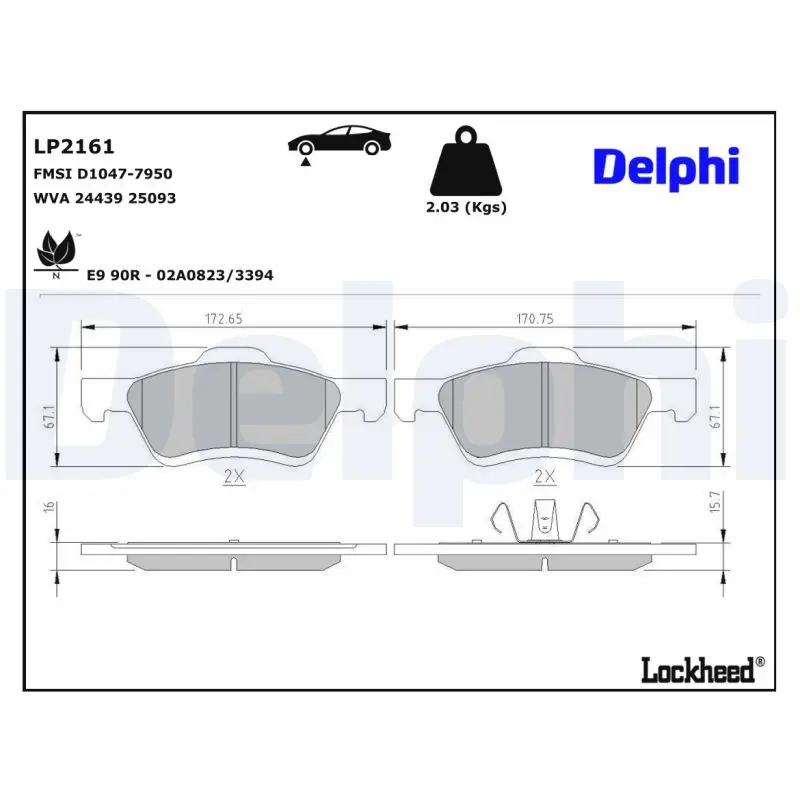 Sada brzdových destiček, kotoučová brzda DELPHI LP2161