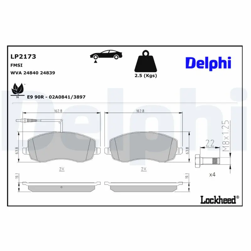 Sada brzdových destiček, kotoučová brzda DELPHI LP2173