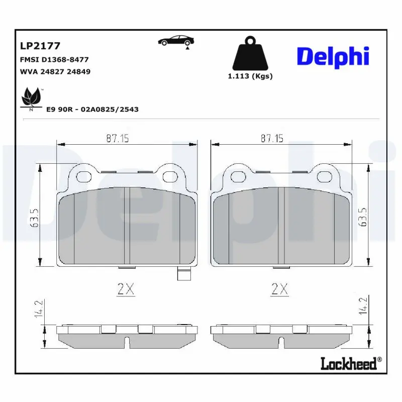 Sada brzdových destiček, kotoučová brzda DELPHI LP2177