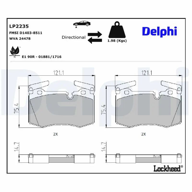 Sada brzdových destiček, kotoučová brzda DELPHI LP2235