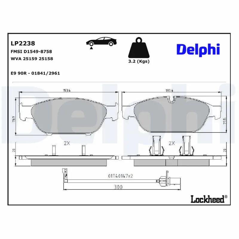 Sada brzdových destiček, kotoučová brzda DELPHI LP2238