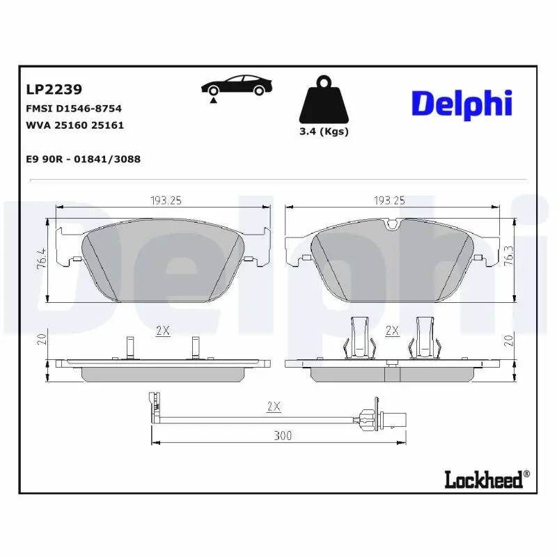 Sada brzdových destiček, kotoučová brzda DELPHI LP2239