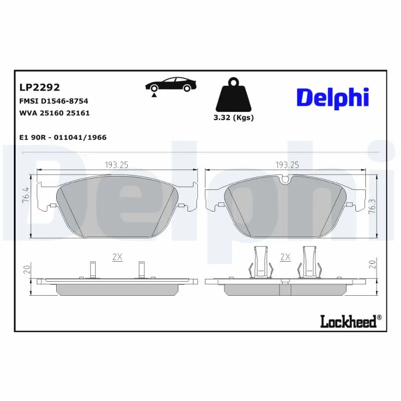 Sada brzdových destiček, kotoučová brzda DELPHI LP2292
