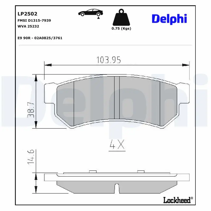 Sada brzdových destiček, kotoučová brzda DELPHI LP2502