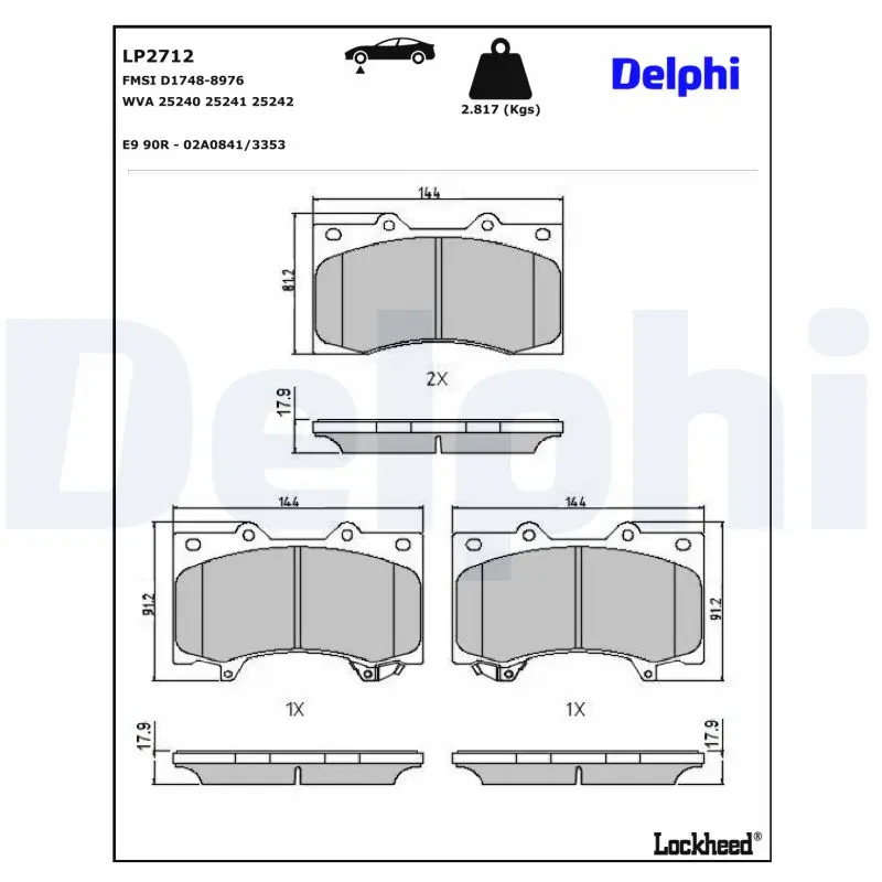 Sada brzdových destiček, kotoučová brzda DELPHI LP2712