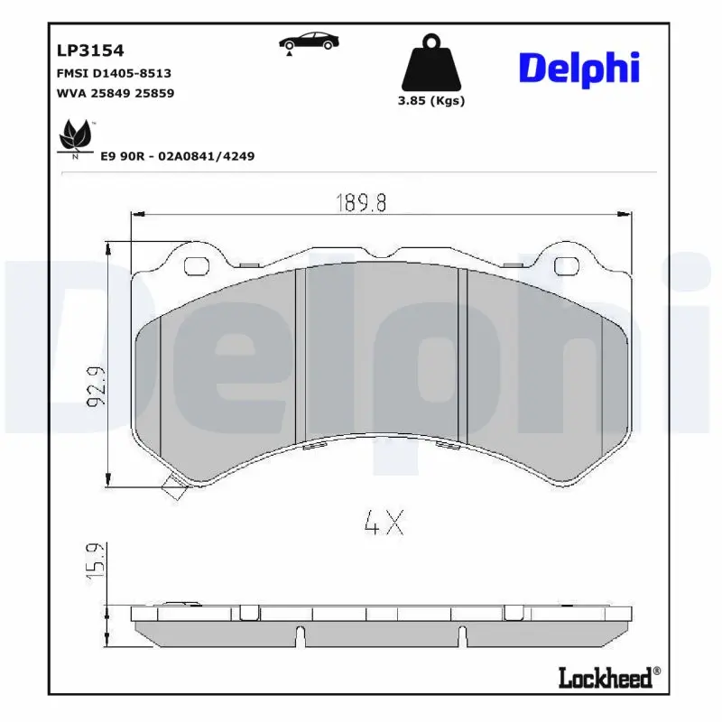 Sada brzdových destiček, kotoučová brzda DELPHI LP3154