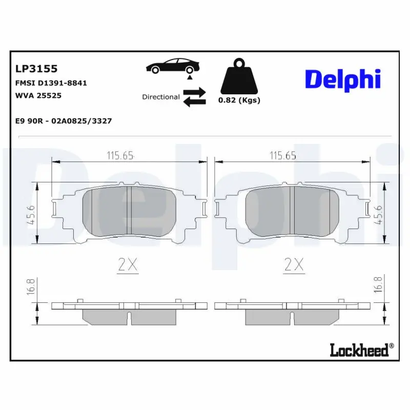 Sada brzdových destiček, kotoučová brzda DELPHI LP3155