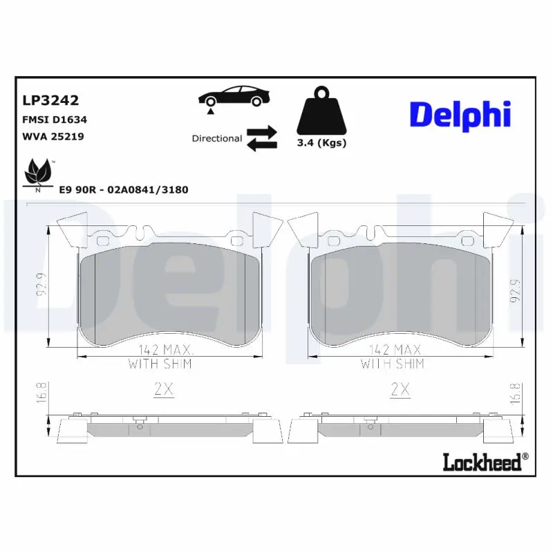 Sada brzdových destiček, kotoučová brzda DELPHI LP3242