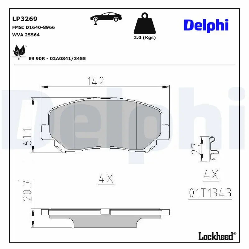 Sada brzdových destiček, kotoučová brzda DELPHI LP3269