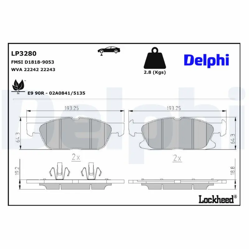 Sada brzdových destiček, kotoučová brzda DELPHI LP3280