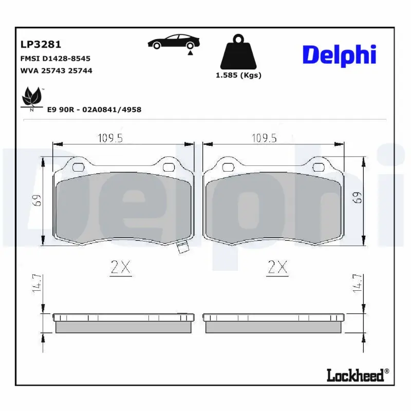 Sada brzdových destiček, kotoučová brzda DELPHI LP3281