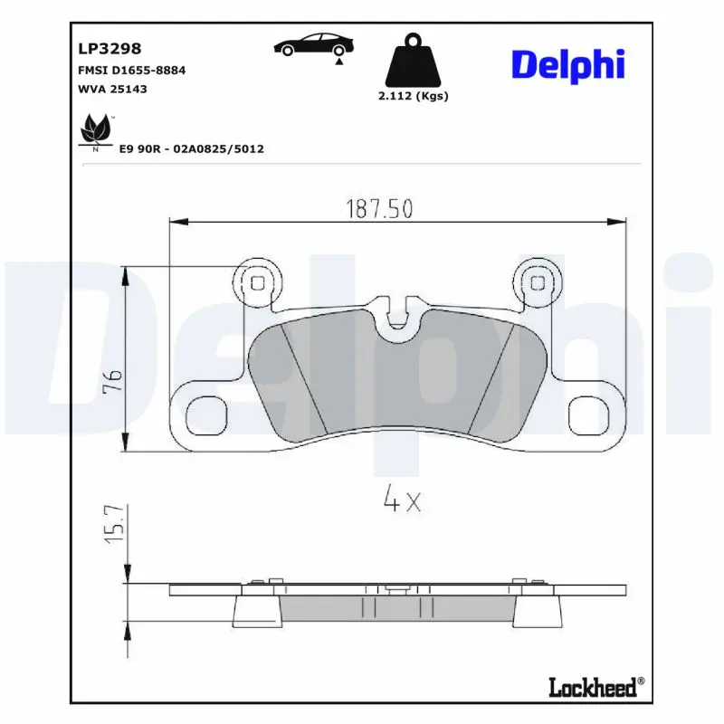 Sada brzdových destiček, kotoučová brzda DELPHI LP3298