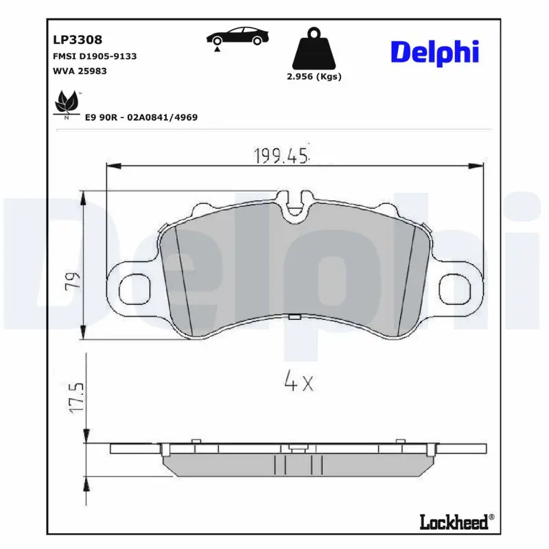 Sada brzdových destiček, kotoučová brzda DELPHI LP3308