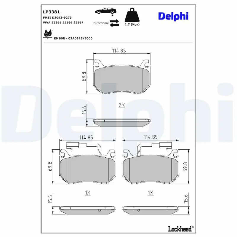 DELPHI Sada brzdových destiček, kotoučová brzda LP3381