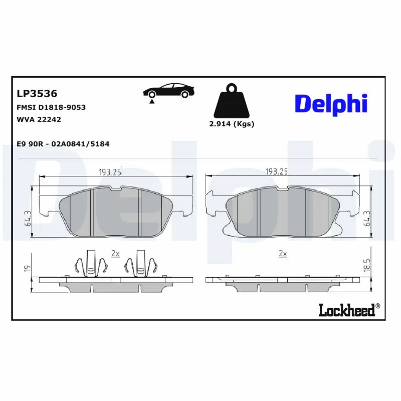 Sada brzdových destiček, kotoučová brzda DELPHI LP3536