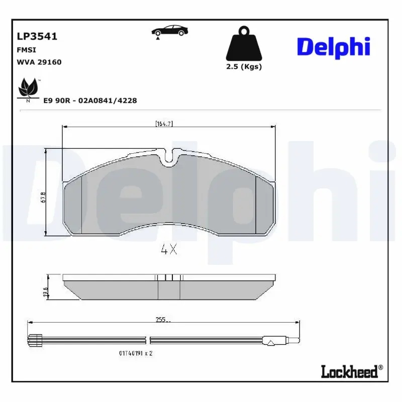 Sada brzdových destiček, kotoučová brzda DELPHI LP3541