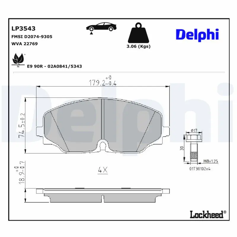 Sada brzdových destiček, kotoučová brzda DELPHI LP3543