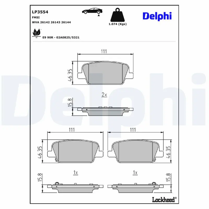 DELPHI Sada brzdových destiček, kotoučová brzda LP3554