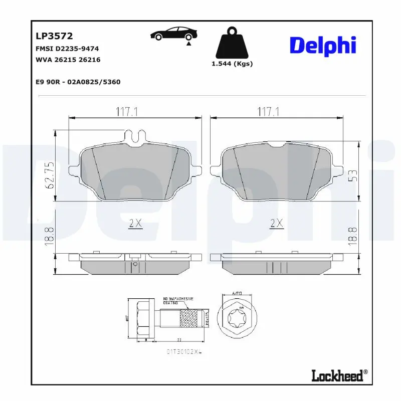 Sada brzdových destiček, kotoučová brzda DELPHI LP3572
