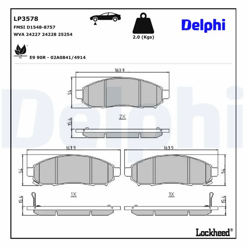 Sada brzdových destiček, kotoučová brzda DELPHI LP3578