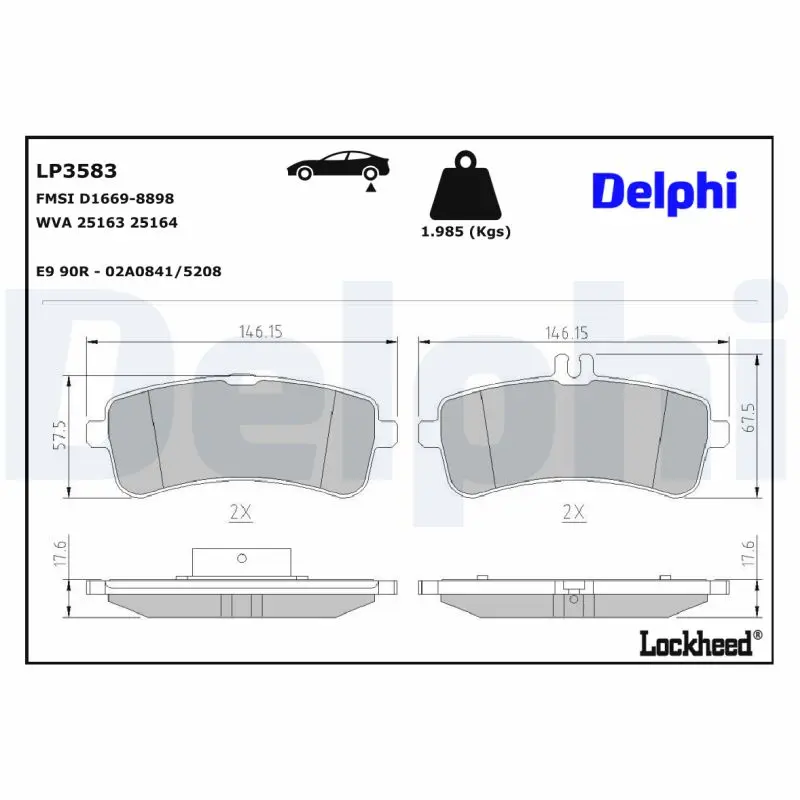 Sada brzdových destiček, kotoučová brzda DELPHI LP3583