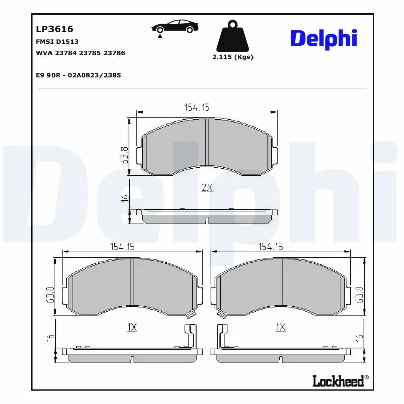 Sada brzdových destiček, kotoučová brzda DELPHI LP3616