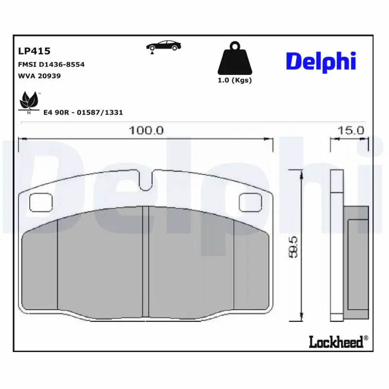 Sada brzdových destiček, kotoučová brzda DELPHI LP415