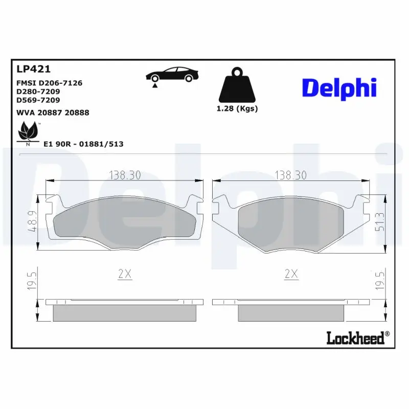 Sada brzdových destiček, kotoučová brzda DELPHI LP421