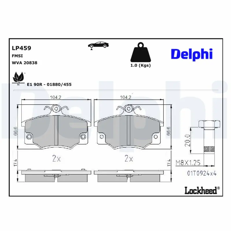 Sada brzdových destiček, kotoučová brzda DELPHI LP459
