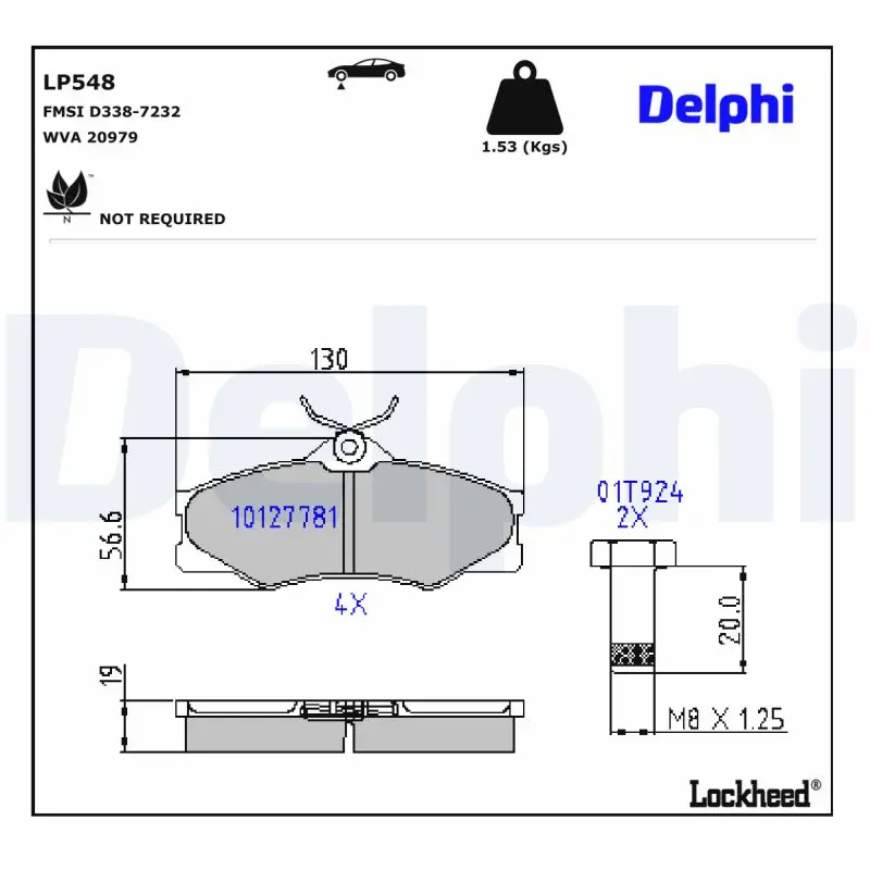 Sada brzdových destiček, kotoučová brzda DELPHI LP548