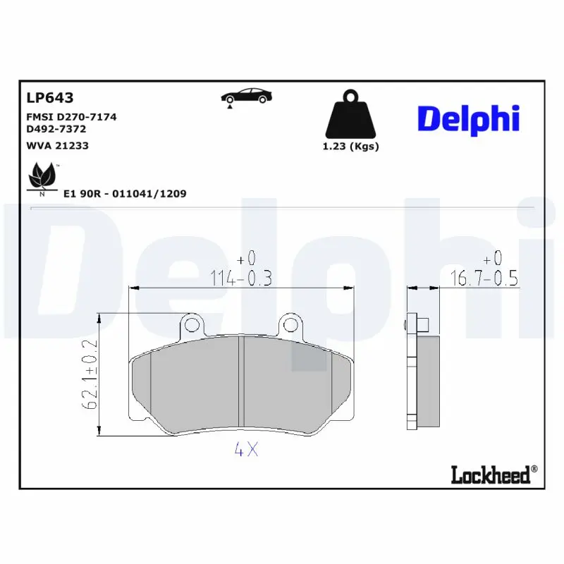 Sada brzdových destiček, kotoučová brzda DELPHI LP643