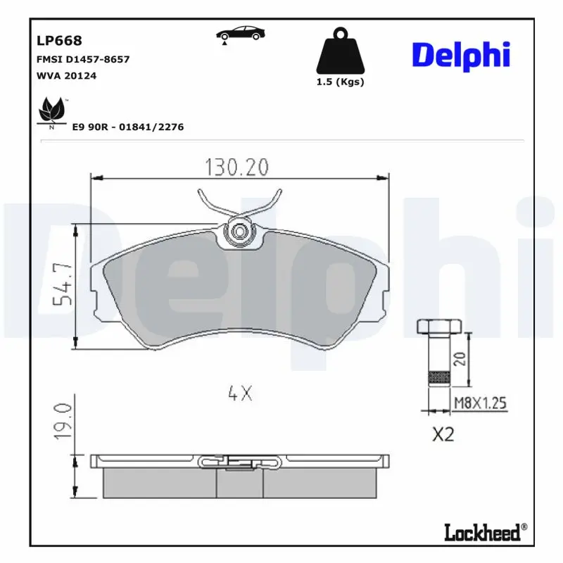 Sada brzdových destiček, kotoučová brzda DELPHI LP668