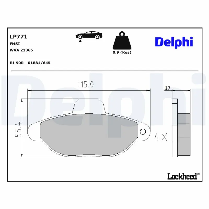 Sada brzdových destiček, kotoučová brzda DELPHI LP771