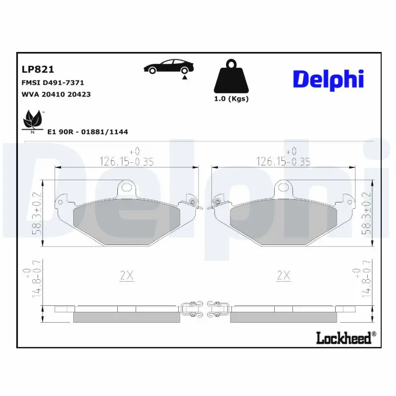 Sada brzdových destiček, kotoučová brzda DELPHI LP821