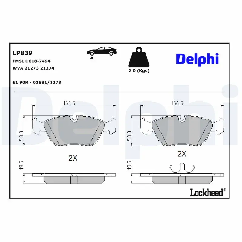 Sada brzdových destiček, kotoučová brzda DELPHI LP839