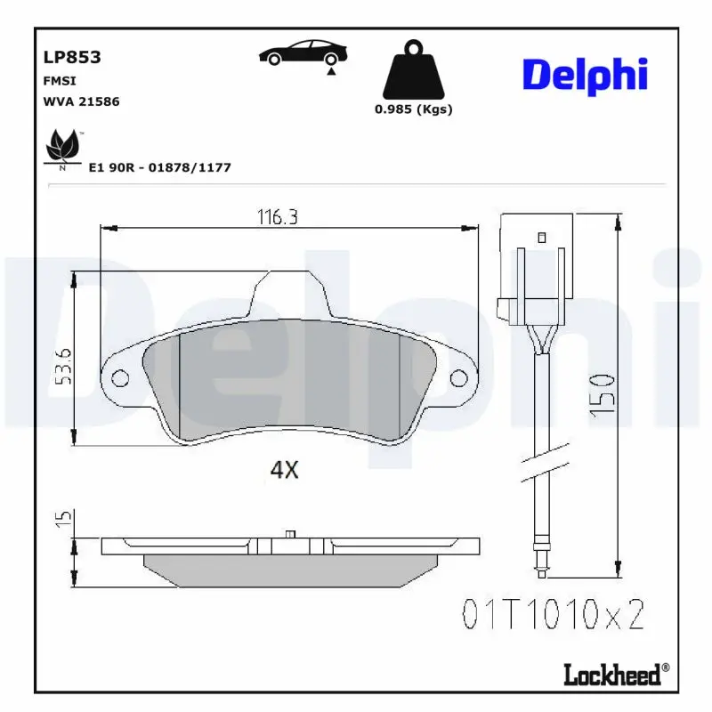 Sada brzdových destiček, kotoučová brzda DELPHI LP853