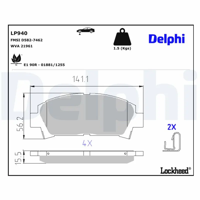 Sada brzdových destiček, kotoučová brzda DELPHI LP940