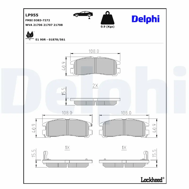 Sada brzdových destiček, kotoučová brzda DELPHI LP955