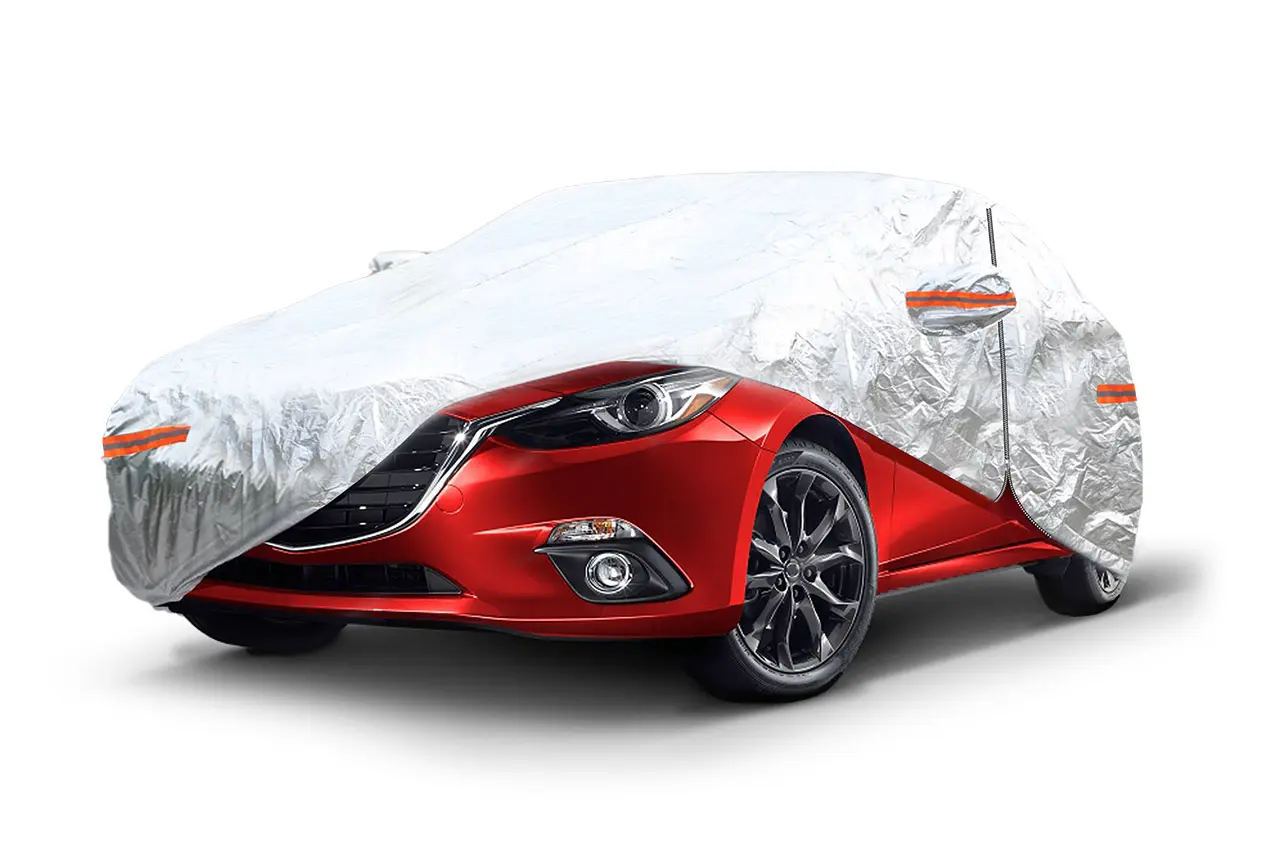 Stříbrná plachta na auto se zipem, reflexní, velikost M, rozměry: 430x165x120cm