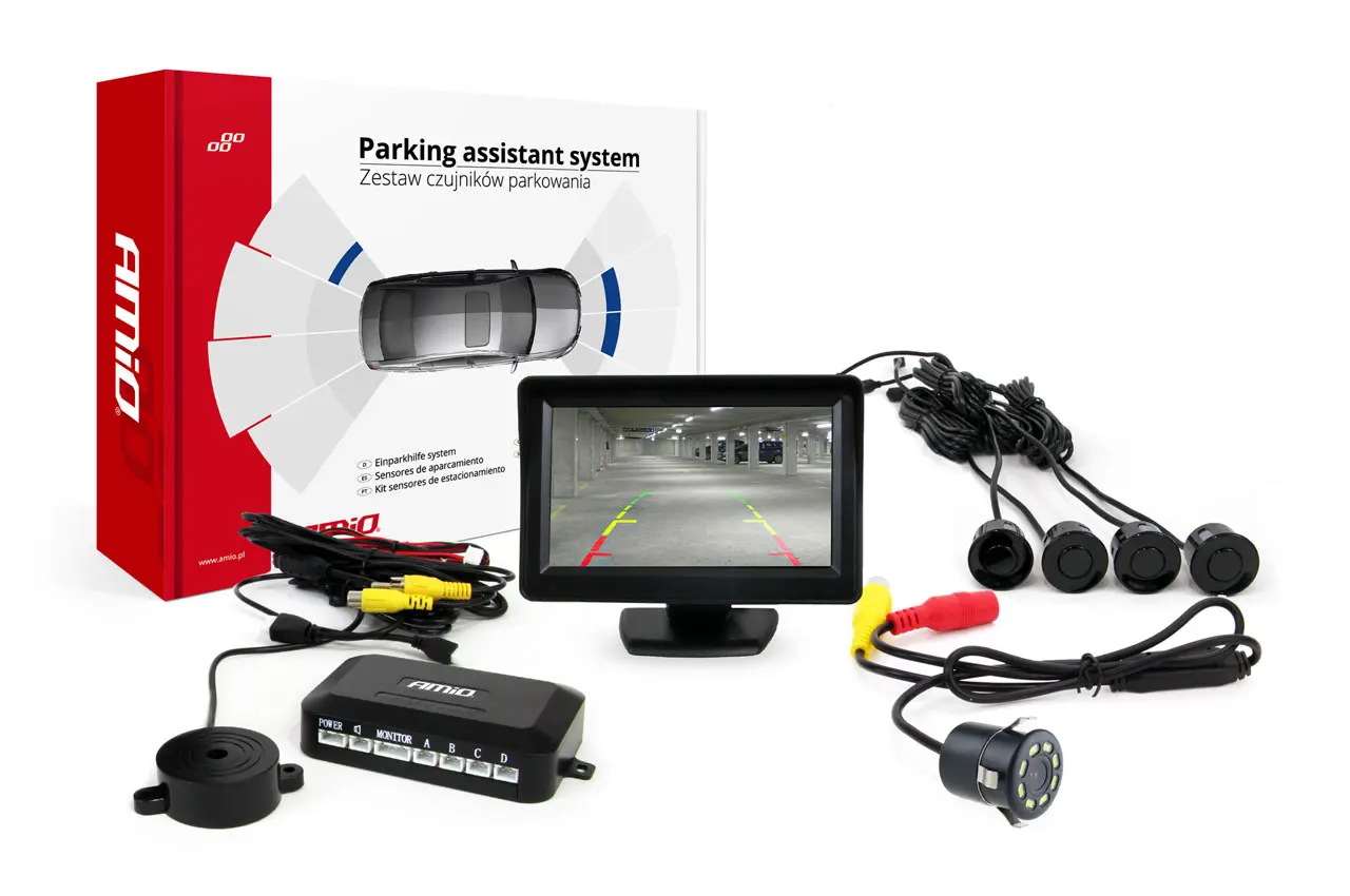 Parkovací asistent LCD 4,3" s kamerou CAM-308 LED, 4-senzorový černý