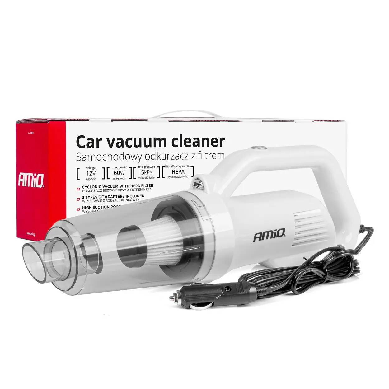 Vysavač do auta 12V 60W HEPA 5kPa AMIO-03691