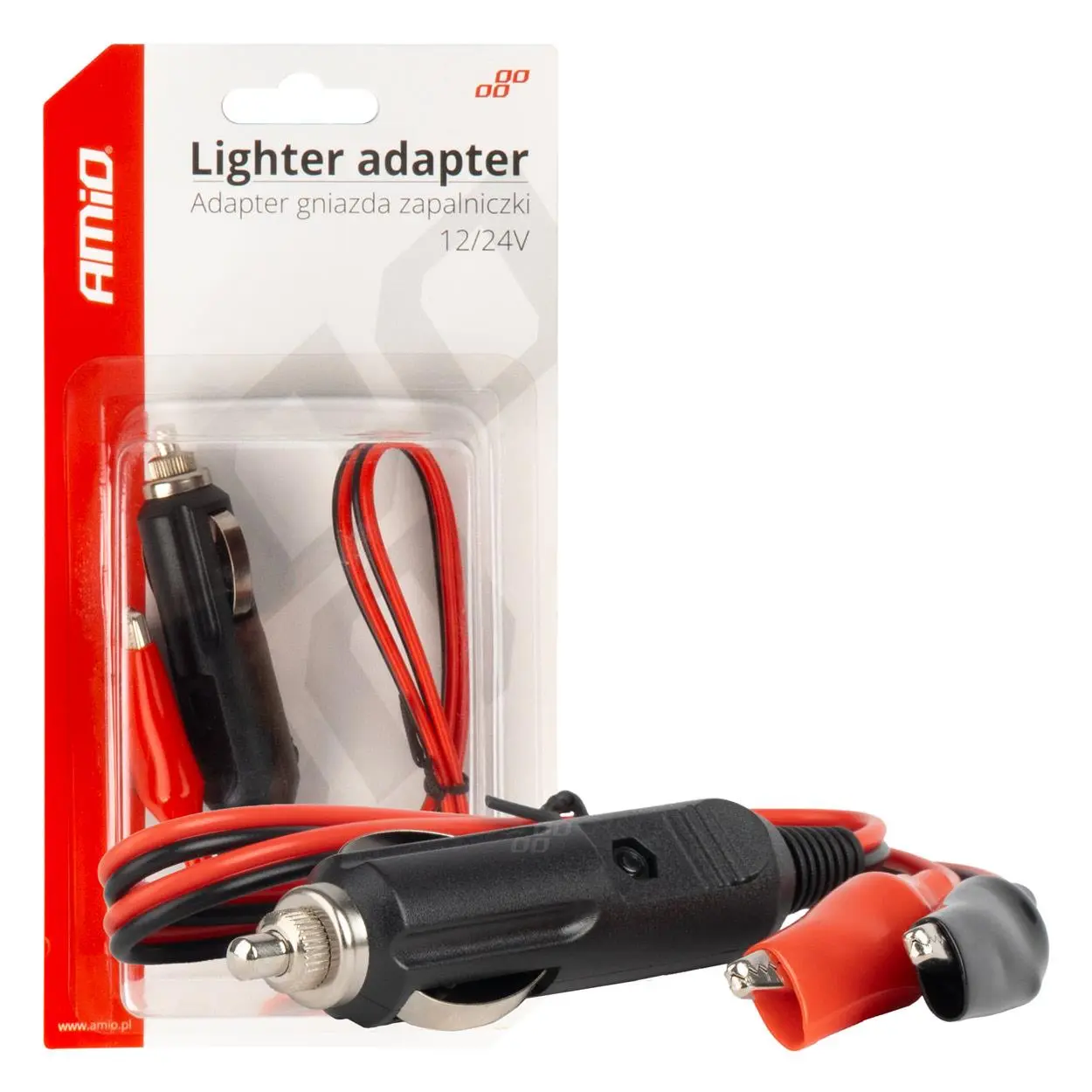 Adaptér do zásuvky zapalovače s krokodýlovým výstupem 12V 24V 60cm AMIO-03802